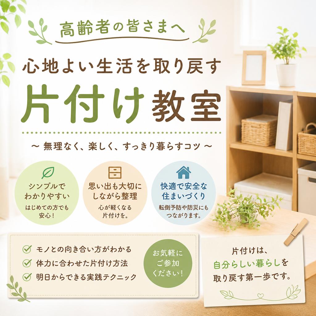 高齢者の皆さまへ、心地よい生活を取り戻す片付け教室！