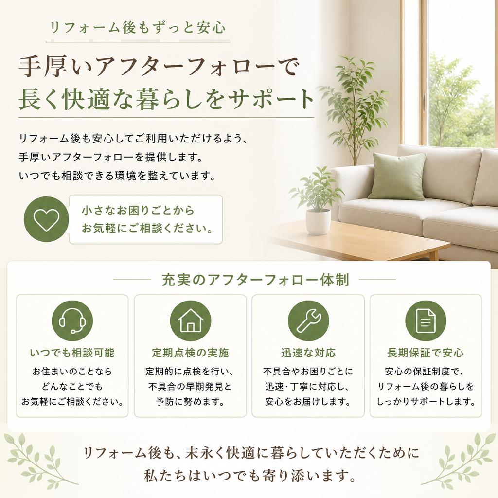 アフターフォローで安心のサポート