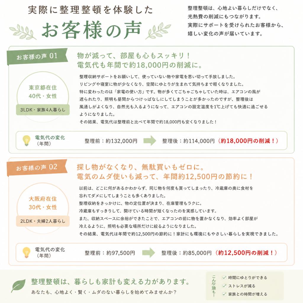 お客様の声：整理整頓で得られた変化
