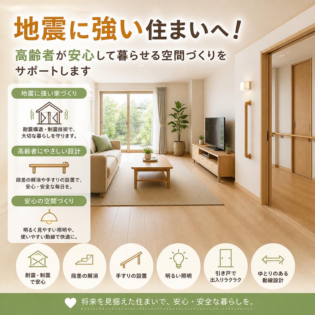 地震に強い住まいへ！高齢者が安心して暮らせる空間づくりをサポートします