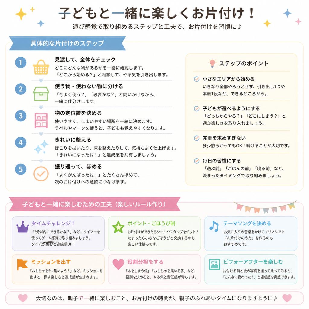 子どもと一緒に片付けるためのステップ