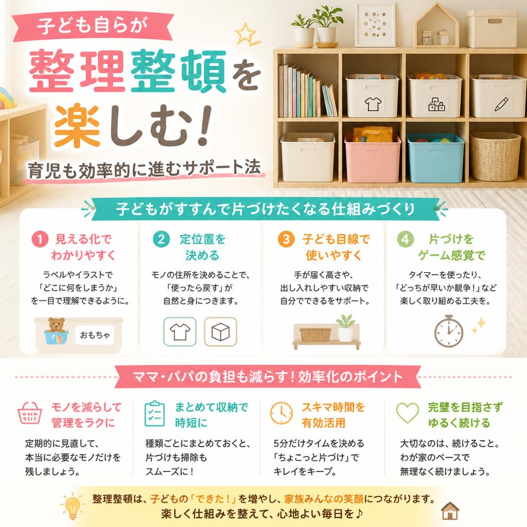 子ども自らが整理整頓を楽しむ！育児も効率的に進むサポート法